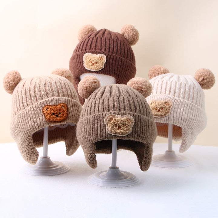 1pc Cute Bear Ear Youngsters Beanie Cap - Cozy Knitted Winter Hat for Youngsters, Boys & Girls | Warm, Soft Crochet Design with Adorable Bear Patch | Stretch Fit 8 Months-4 Years | Hand Washable, Youngsters Hat