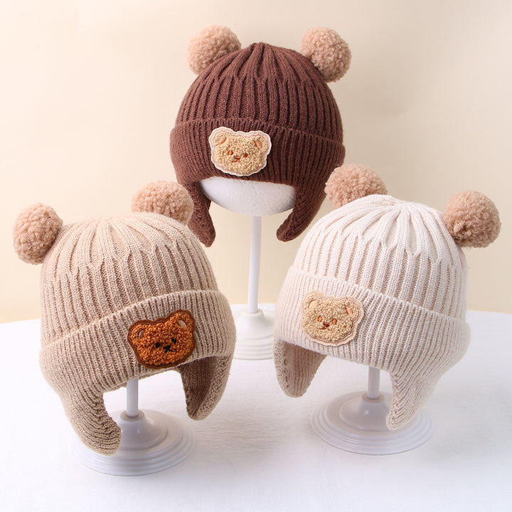 1pc Cute Bear Ear Youngsters Beanie Cap - Cozy Knitted Winter Hat for Youngsters, Boys & Girls | Warm, Soft Crochet Design with Adorable Bear Patch | Stretch Fit 8 Months-4 Years | Hand Washable, Youngsters Hat