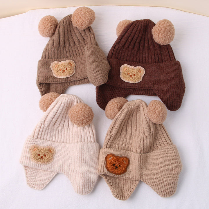 1pc Cute Bear Ear Youngsters Beanie Cap - Cozy Knitted Winter Hat for Youngsters, Boys & Girls | Warm, Soft Crochet Design with Adorable Bear Patch | Stretch Fit 8 Months-4 Years | Hand Washable, Youngsters Hat