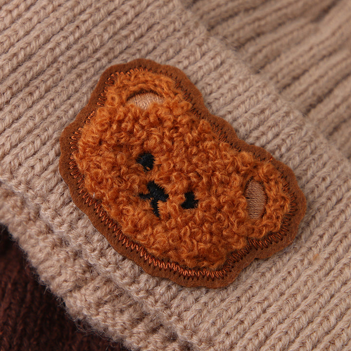 1pc Cute Bear Ear Youngsters Beanie Cap - Cozy Knitted Winter Hat for Youngsters, Boys & Girls | Warm, Soft Crochet Design with Adorable Bear Patch | Stretch Fit 8 Months-4 Years | Hand Washable, Youngsters Hat