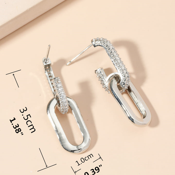 / Silvery Dangle Earrings With Shiny Zircon Decor Elegant Minimalist Style Copper Plated Jewelry Daily Casual