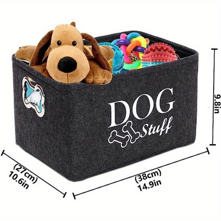 Dog Toy Storage Bin - Pet Basket With Metal Bone-Shaped Handle, Organizer For Pet Toys & Accessories