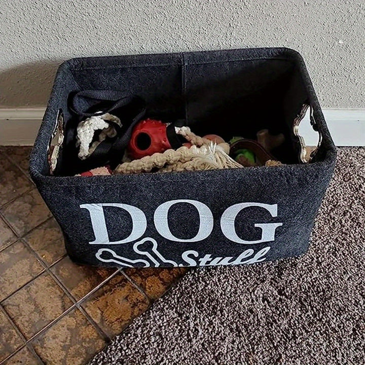 Dog Toy Storage Bin - Pet Basket With Metal Bone-Shaped Handle, Organizer For Pet Toys & Accessories