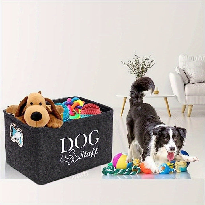 Dog Toy Storage Bin - Pet Basket With Metal Bone-Shaped Handle, Organizer For Pet Toys & Accessories