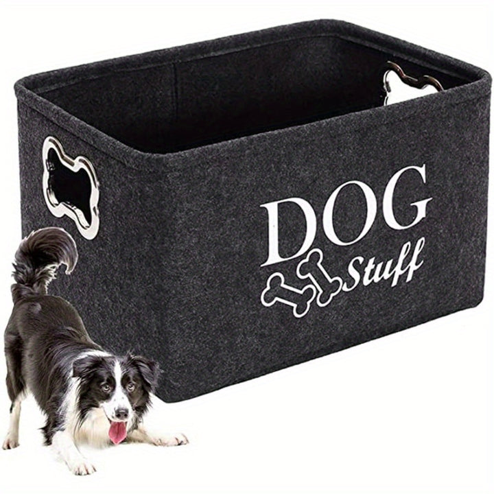 Dog Toy Storage Bin - Pet Basket With Metal Bone-Shaped Handle, Organizer For Pet Toys & Accessories