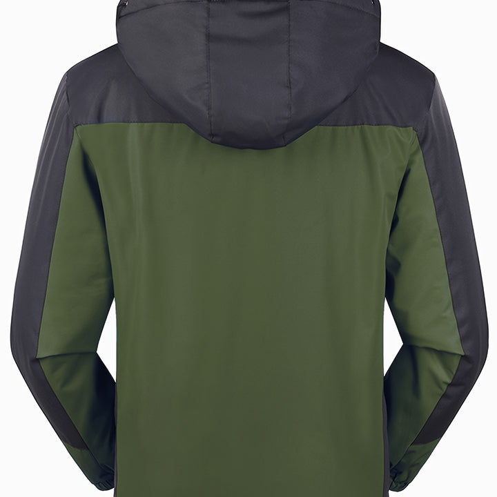 Men'S Casual Color Block Thick Hooded Jacket, Windproof Single-Layer Fleece Jacket for Fall Winter Jacket Gifts
