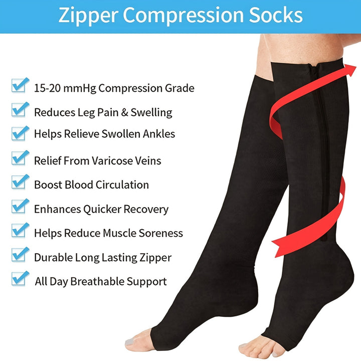 1pair Comfortable Compression Socks with Easy Side Zipper for Men and Women - Reduce Swelling and Improve Circulation