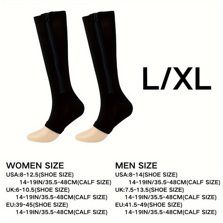 1pair Comfortable Compression Socks with Easy Side Zipper for Men and Women - Reduce Swelling and Improve Circulation