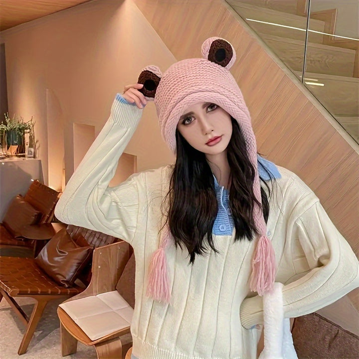 Frog Knitted Beanie Hat Lovely Frog Ear Protection Hat Winter Warm Hat Cartoon Earflap Knitted Headband Cap