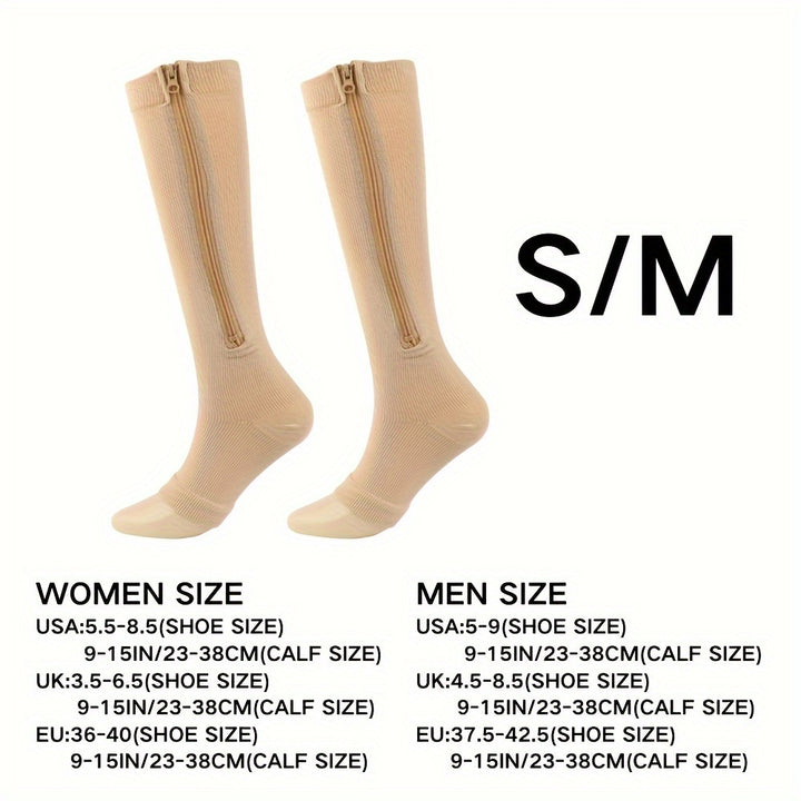 1pair Comfortable Compression Socks with Easy Side Zipper for Men and Women - Reduce Swelling and Improve Circulation