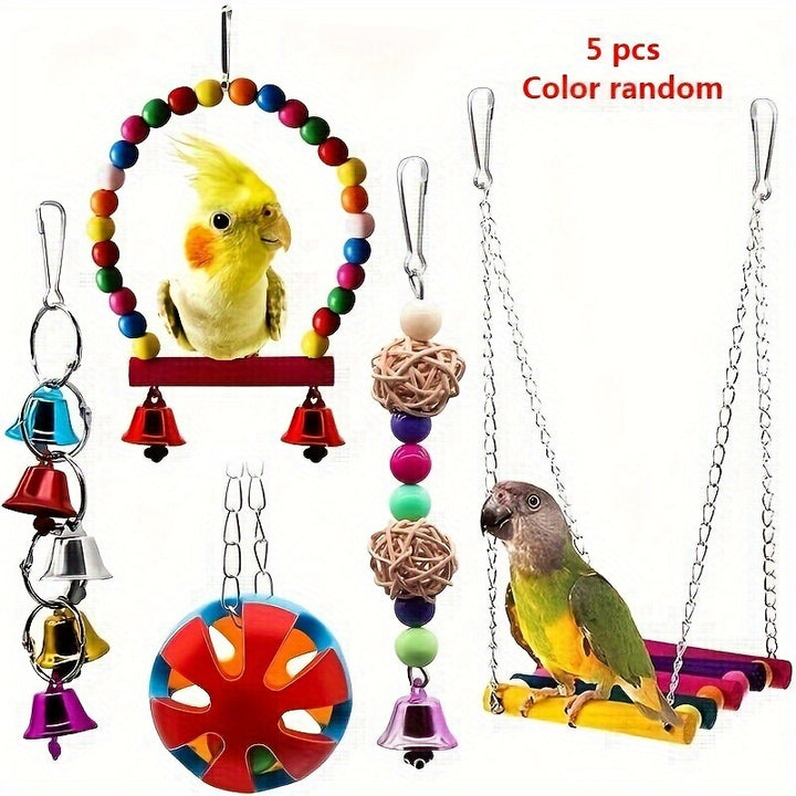 5pcs/8pcs/15pcs of Long-Tailed Parakeet Toys, Hanging Bells for Pet Bird Cages, Hammocks, Swings, Wooden Perches for Chewing, Suitable for Budgerigars, Conures, Lovebirds, Finches, And Long-Tailed Parakeets. Swinging And Stan