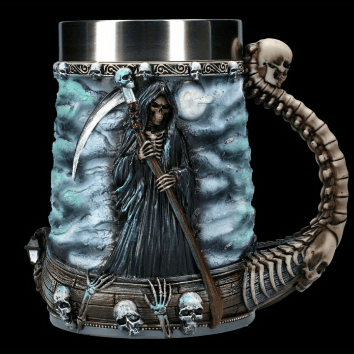 1pc Death Coffee Mug - 20oz 304 Stainless Steel Resin Coffee Cup with Horror Grim Reaper Design, Perfect for Summer and Winter Drinks, Home Kitchen Item, Birthday and Halloween Gift