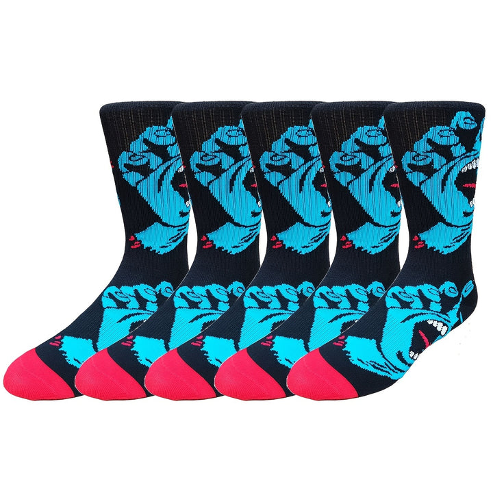 5pairs Men's Breathable Sweat Absorbing Crew Socks With Skull Faces Print, Novelty Socks