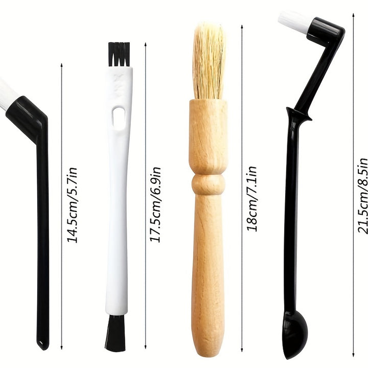 [Popular Choice] 5pcs Coffee Machine Cleaning Brush Set with Wooden Handle, Portable Manual Grinder and Head Brushes for Kitchen/Living Room/Patio - No Power Needed