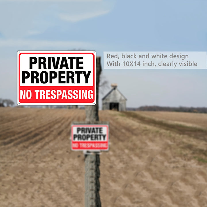 4pcs A Set Private Property No Trespassing Sign Metal 10"x14" Rust Free Aluminum, Indoor & Outdoor Use