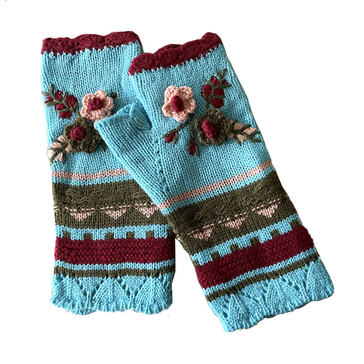 Womens Winter Fingerless Gloves Crochet Arm Warmer Flower Women Warm Gloves Woolen Handmade Gloves