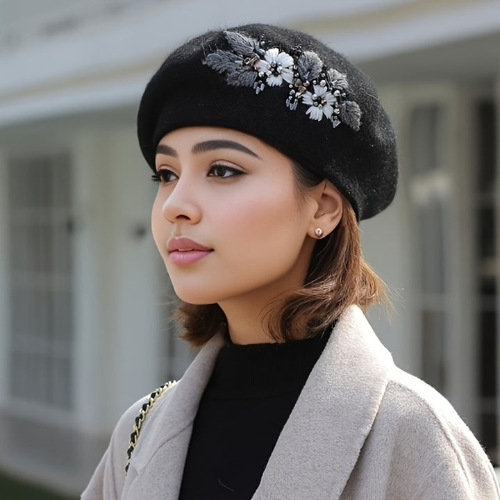 Flower Embroidery Elegant Beret Hat Classic Casual Berets Cap Painter Hats For Women