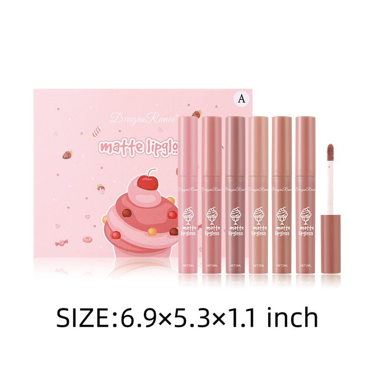 6 Pcs Lip Glaze Lipstick 6 Sets Non Stick Cup Nude Skin Color Lip Gloss Cute Set Box Long Lasting Non Stick Cup Does Not Fade Waterproof Lip Gloss Lipstick Gel, Valentine's Day Gifts For Women