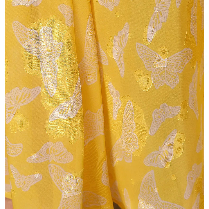 Jacquard Runway Women Party dress Evening Long Sleeve Vintage Floral Yellow Long Dress Zipper Photography Occasion