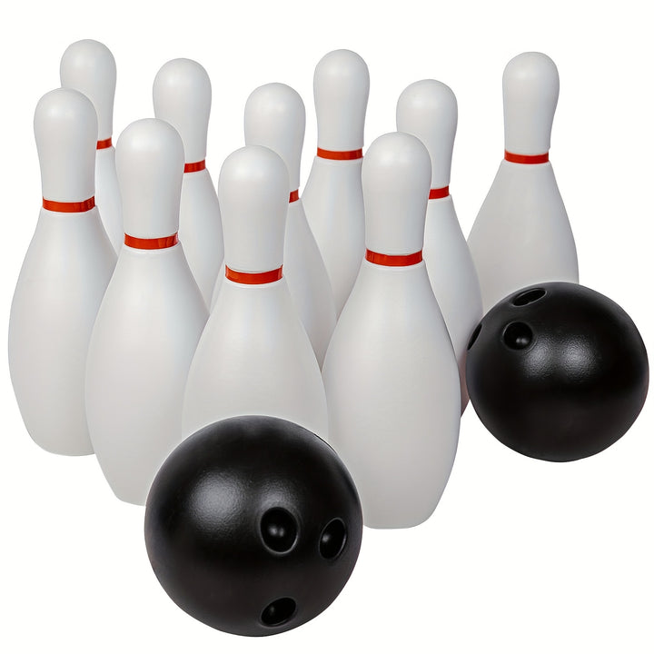 Bowling Ball Toy Set Kids Sports Toys Indoor Outdoor Sports Toys Classic White Style Large Size 10 Bottles 2 Balls