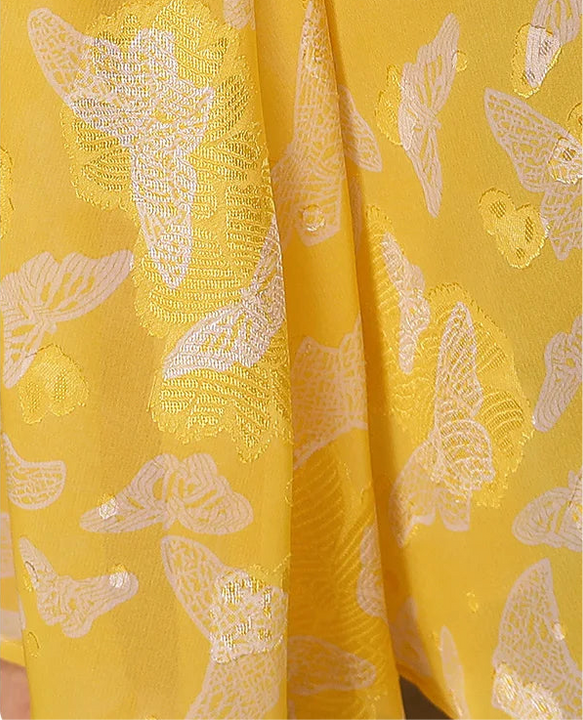 Jacquard Runway Dress Party Evening Long Sleeve Vintage Floral Yellow Long Dress Zipper Photography Occasion