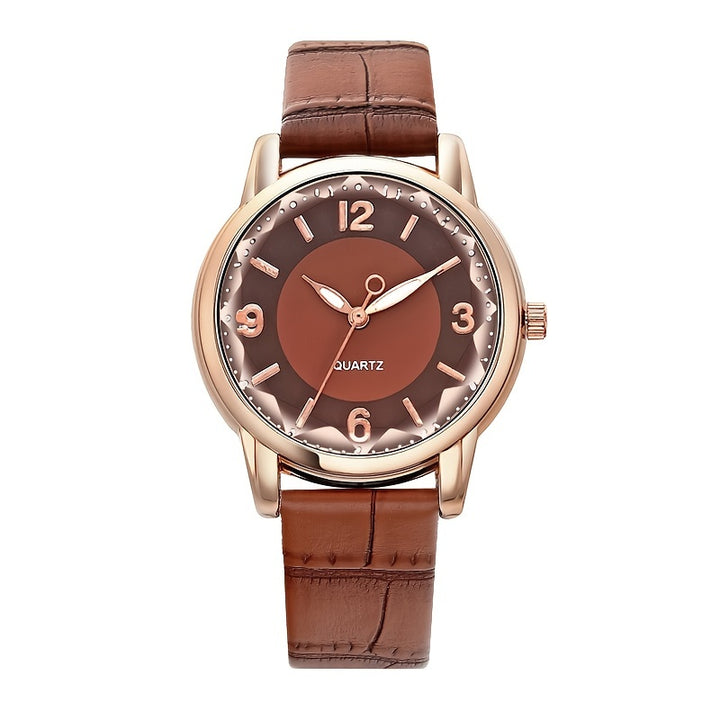 Elegant Women's Quartz Watch - Genuine Leather Strap, Water-Resistant, Versatile for All Occasions