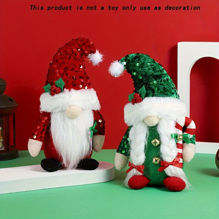 2pcs/set Christmas Sequin Gnomes Couple, Rudolph Doll, Christmas Gnome Ornament, Christmas Decoration Supplies, Sequin Cap Faceless Doll, thanksgiving Gift, Christmas Decoration