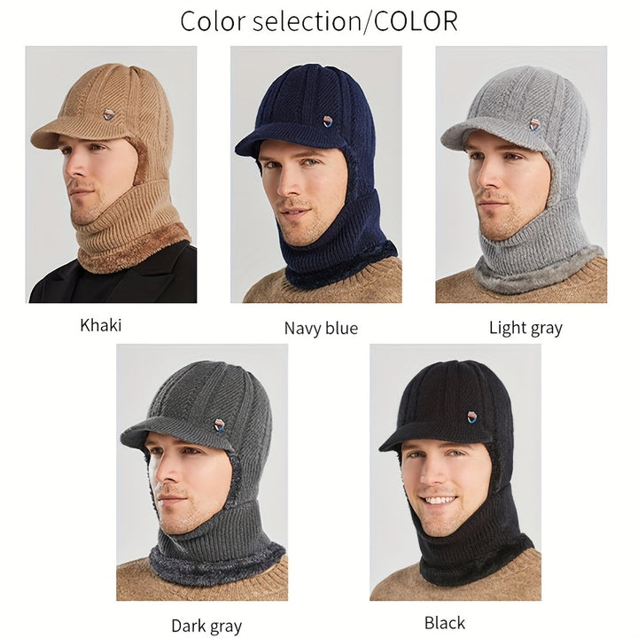 Winter 2 In 1 Set, Balaclava Neck Warmers Knitted Hat Beanie Face Cover Cap For Men And Women, Ear Protection Knitted Hat Neck Cover