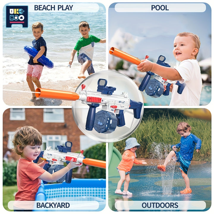 Electric Automatic Water Storage Gun Portable Summer Beach Outdoor Toys Splashing Game, Electric Automatic Continuous Launch High Pressure Guns With Battery
