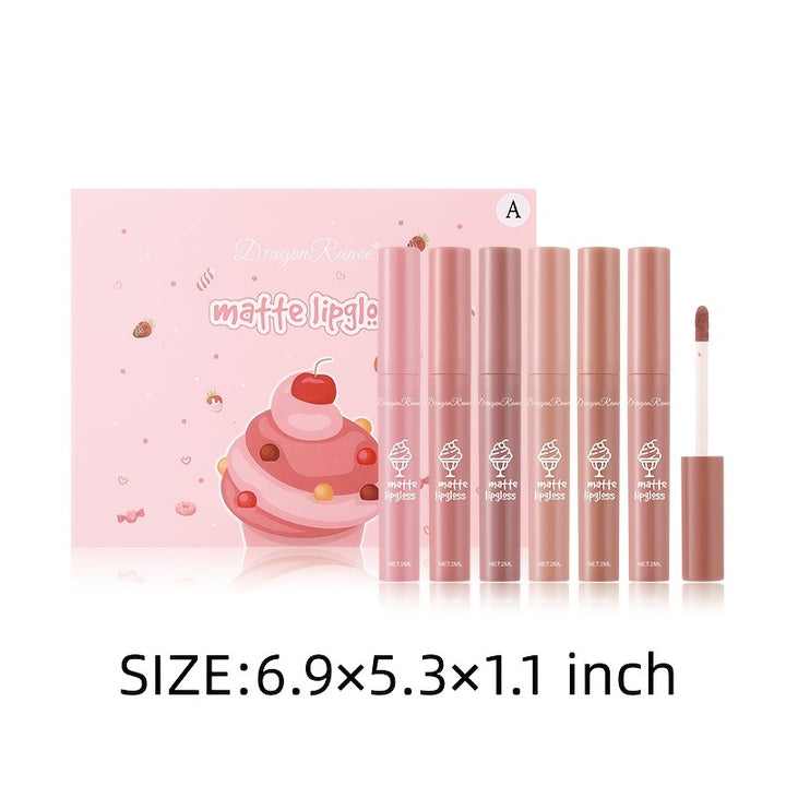 6 Pcs Lip Glaze Lipstick 6 Sets Non Stick Cup Nude Skin Color Lip Gloss Cute Set Box Long Lasting Non Stick Cup Does Not Fade Waterproof Lip Gloss Lipstick Gel, Valentine's Day Gifts For Women