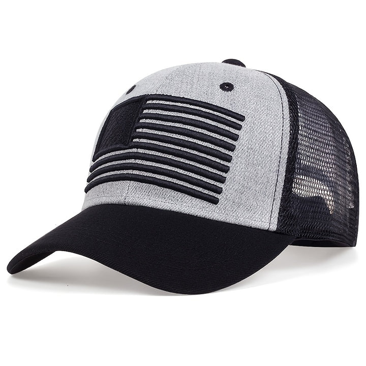 Embroidered Mesh Back American Flag Snapback Baseball Cap, U.S.A. Patriotic Caps For Veteran's Day, July 4th Independence Day