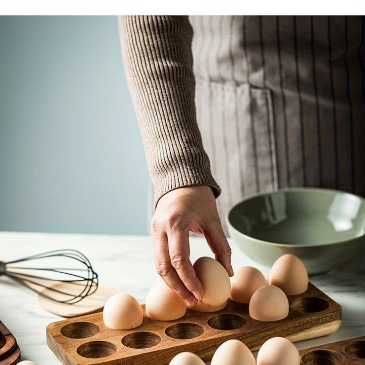 1pc Multi-Compartment Wooden Egg Storage Box - Kitchen Cooking Organizer for Eggs and More