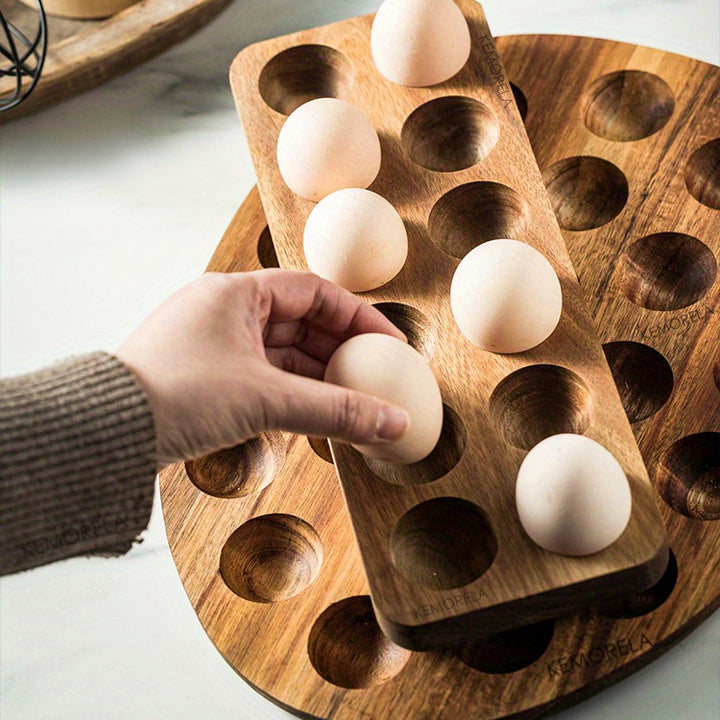 1pc Multi-Compartment Wooden Egg Storage Box - Kitchen Cooking Organizer for Eggs and More