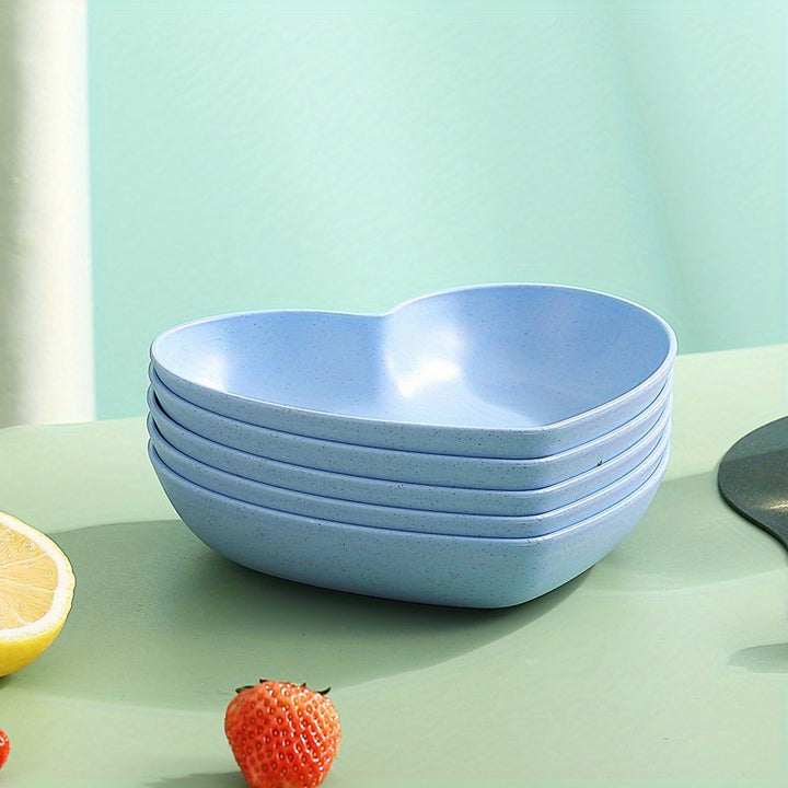 [5pcs Durable Heart-Shaped Plate Set] 5pcs Heart-Shaped Snack & Fruit Plate Set - Durable Plastic, Perfect for Desserts, Cakes, and Pickles - Ideal Kitchen Accessory
