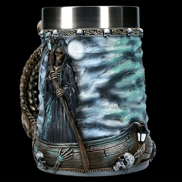 1pc Death Coffee Mug - 20oz 304 Stainless Steel Resin Coffee Cup with Horror Grim Reaper Design, Perfect for Summer and Winter Drinks, Home Kitchen Item, Birthday and Halloween Gift