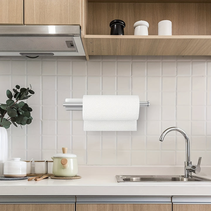 1pc Stainless Steel Self-Adhesive Paper Towel Holder - Space-Saving Wall Mount Design for Kitchen, Counter, Cabinet, and Bathroom - Easy Installation, Punch-Free, and Durable