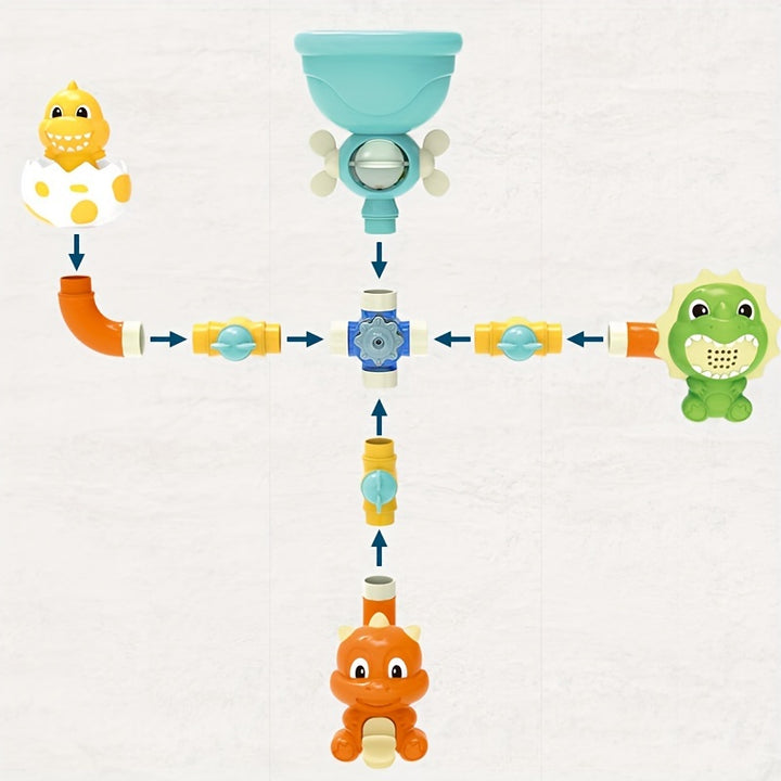 16pcs Dinosaur Bath Toys Dinosaur Wall Bathtub Toy Slide Shower Waterwheel Tracks Water Toys Christmas Holiday Birthday Gifts (random Color)