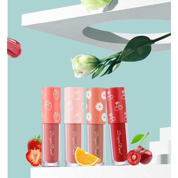 4 Pcs Strawberry Matte Lipstick Set - Lip Stains with Waterproof, Non-Stick, Velvety Finish and Long-Lasting Lip Glaze - Perfect Valentine's Day Gifts for Women with Lip Care Benefits
