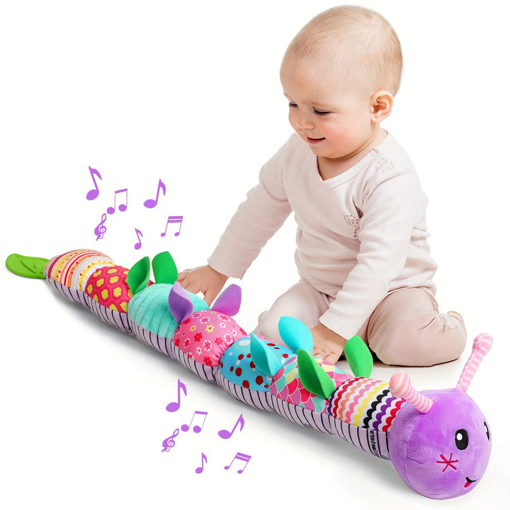 Baby Musical Stuffed Animal Toys for 0-3-6-12 Months, with Multi-Sensory Crinkle, Rattle And Textures, Infant Tummy Time Toys for Newborn, Baby Boy Girl Gifts, Purple for CATERPILLAR