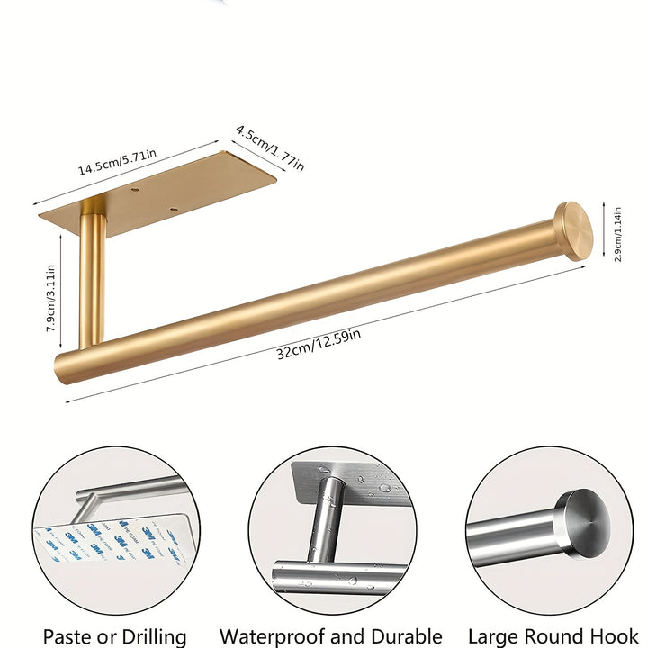 1pc Stainless Steel Self-Adhesive Paper Towel Holder - Space-Saving Wall Mount Design for Kitchen, Counter, Cabinet, and Bathroom - Easy Installation, Punch-Free, and Durable