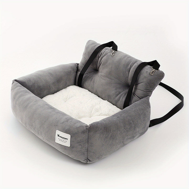 Plush Puppy Travel Booster Seat - Luxurious Car Bed with Adjustable Safety Harness, Machine-Washable, Perfect Warm Kennel for Puppies On-the-Go