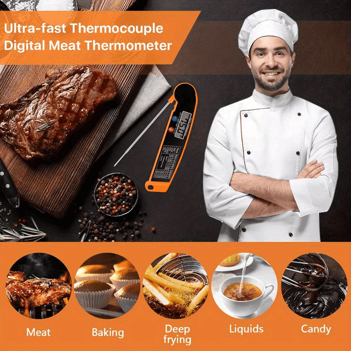 1pc Fast-Reading Digital Meat Thermometer, WEBBQ ABS Food Temperature Gauge with Hold Function, Single-Use, for Grilling BBQ, Kitchen Cooking, Adult - AAA Battery Operated (Batteries Not Included)