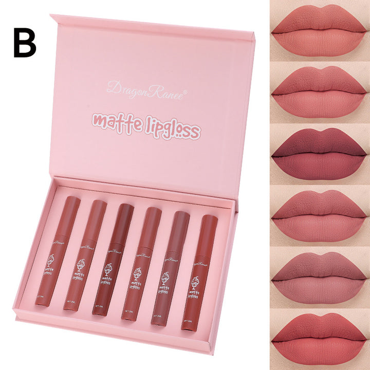 6 Pcs Lip Glaze Lipstick 6 Sets Non Stick Cup Nude Skin Color Lip Gloss Cute Set Box Long Lasting Non Stick Cup Does Not Fade Waterproof Lip Gloss Lipstick Gel, Valentine's Day Gifts For Women
