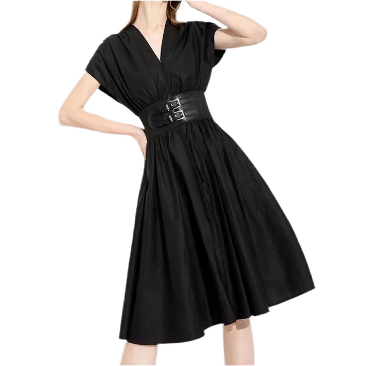 Women Long Dress New V-neck Sleeveless High Waist Slim Black Business Party