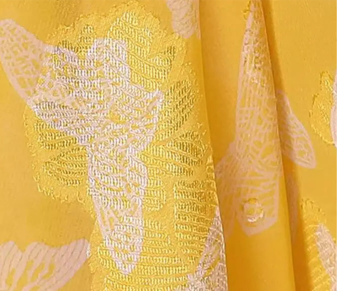 Jacquard Runway Women Party dress Evening Long Sleeve Vintage Floral Yellow Long Dress Zipper Photography Occasion