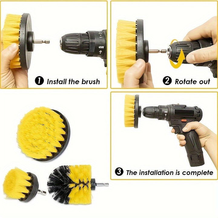 3pcs Drill Brush Attachment Set, Electric Scrubber Washing Brush Tool Kit, Universal Drill Brush With Extension, For Grout Floor, Bathtub Shower Tile, Bathroom, Kitchen Surface And Car.