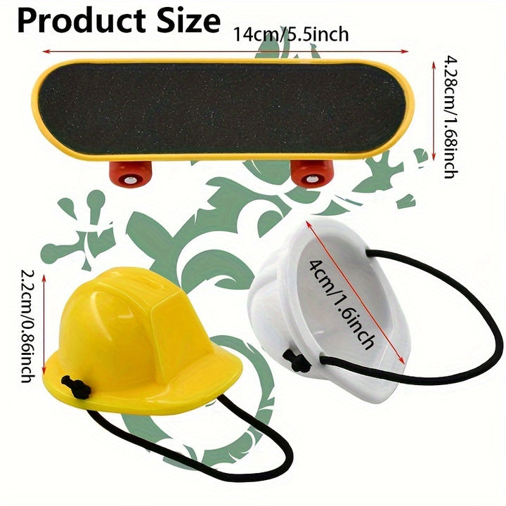 4pcs/Set Reptile Training Toys, 2pcs Plastic Mini Skateboard Bird Toys With 2pcs Hats, Bearded Dragon Lizard Construction Helmet Hats And Mini Scooter, Pet Training Supplies For Self-Amusement