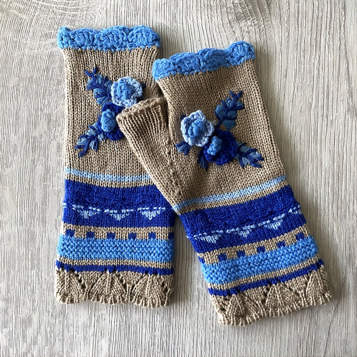 Womens Winter Fingerless Gloves Crochet Arm Warmer Flower Women Warm Gloves Woolen Handmade Gloves