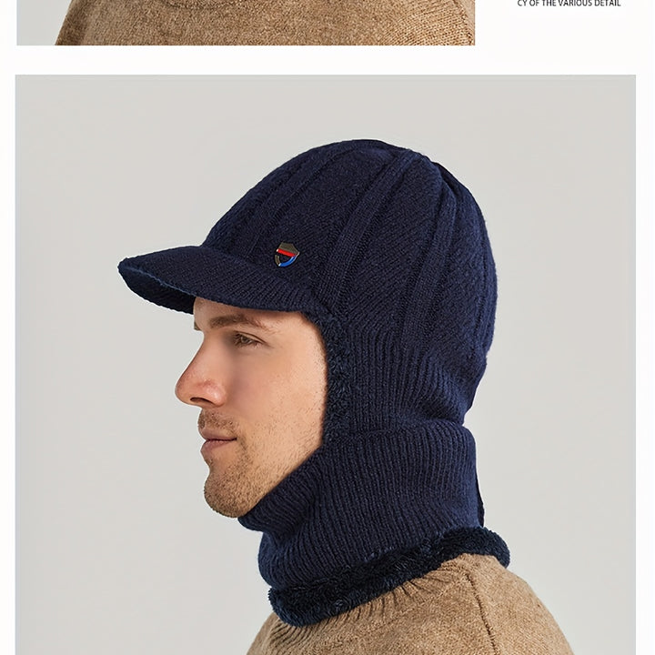 Winter 2 In 1 Set, Balaclava Neck Warmers Knitted Hat Beanie Face Cover Cap For Men And Women, Ear Protection Knitted Hat Neck Cover