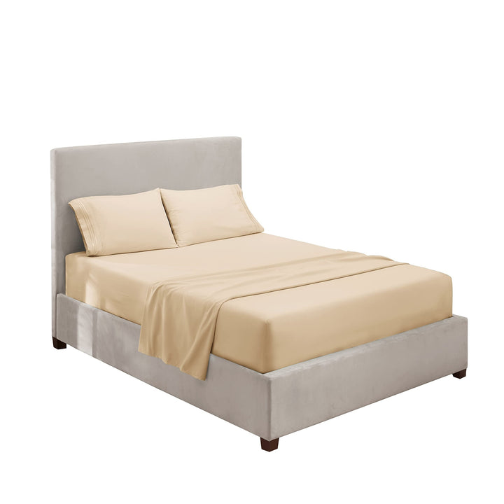 3/4pcs Beige Bedding Set - Independence Day Celebration Gift, Polyester 100., Machine Washable, All-Season Use, Includes Fitted Sheet and Pillowcases, Holiday Bedding|Decorative Bedding|Polyester Fabric